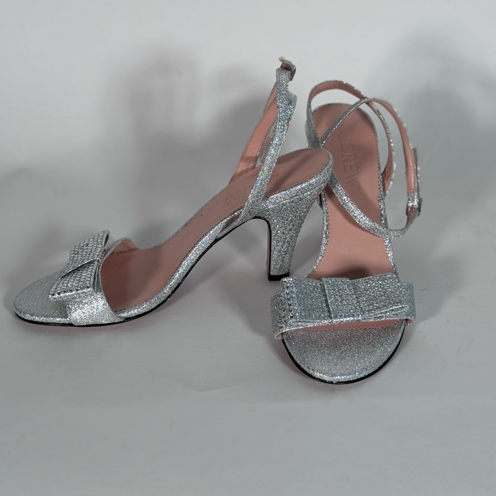 New JCrew Made-in-Italy crystal bow heels in lamé - Picture 5 of 6